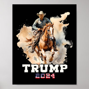 Poster Cheval d'équitation Drapeau américain Cowboy 1