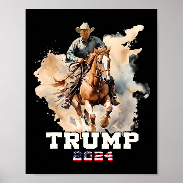 Poster Cheval d'équitation Drapeau américain Cowboy 1 (Devant)