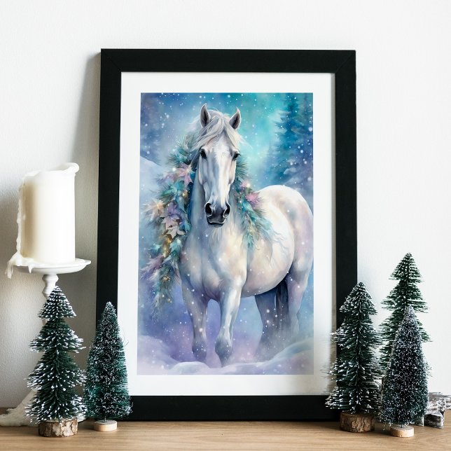 Poster Cheval d'hiver aux fleurs (Créateur téléchargé)