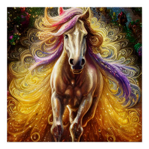 Poster Cheval d'or AI Généré Imaginaire