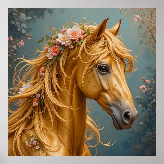 Poster Cheval d'or avec Mane (Devant)