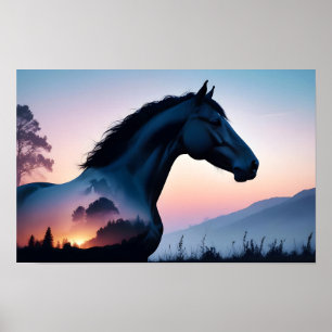 Poster Cheval Double exposition Animal Nature sauvage Art
