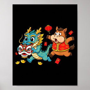 Poster Cheval Dragon Chinois Drôle Enfants Hommes Femmes