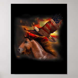 Poster Cheval Drapeau Américain Ailes Aigle Fier Patrioti