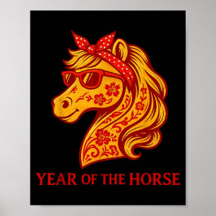 Poster Cheval Drôle Gles Bonne Année Chinoise Du Cheval