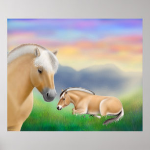 Poster Cheval du fjord norvégien à l'aube Imprimer