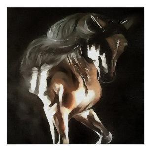 Poster Cheval En Châtaigner Flaxon Brown Sur Noir
