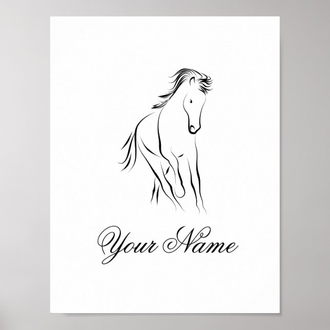 Poster Cheval en couleur noire (Devant)