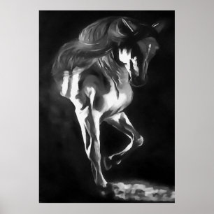 Poster Cheval En Gris Sur Noir