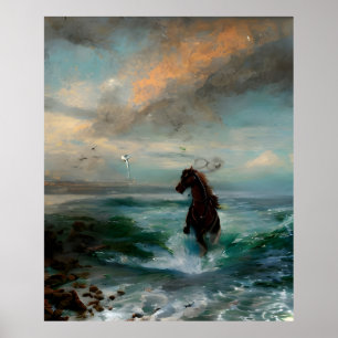 Poster Cheval en mer Impressionnisme