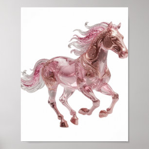 Poster Cheval en verre rose argent dynamique déclaration
