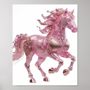 Poster Cheval en verre rose argent dynamique motif artist