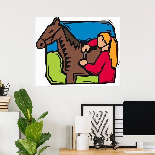 Poster Cheval Et Ferme Fille (Créateur téléchargé)