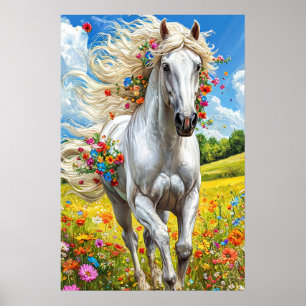 Poster Cheval et fleurs