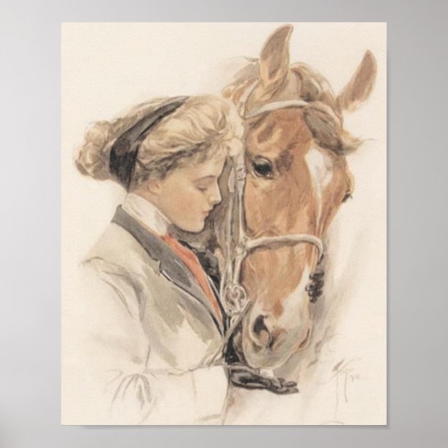 Poster Cheval et Lady Vintage (Devant)