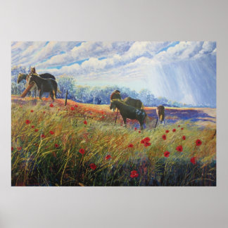 Poster Cheval et Poppys
