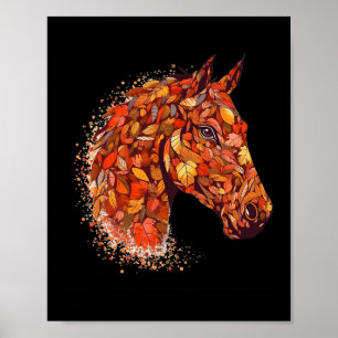 Poster Cheval Face Automne Feuilles Thanksgiving Day Hors