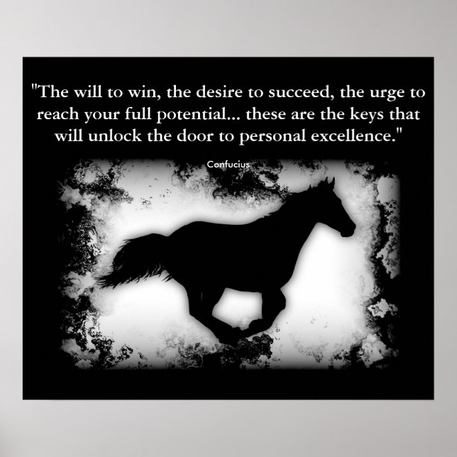 Poster Cheval galopant avec citation Confucius (Devant)