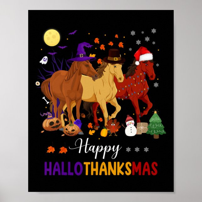 Poster Cheval Halloween Thanksgiving Noël Joyeux Hallo (Devant)
