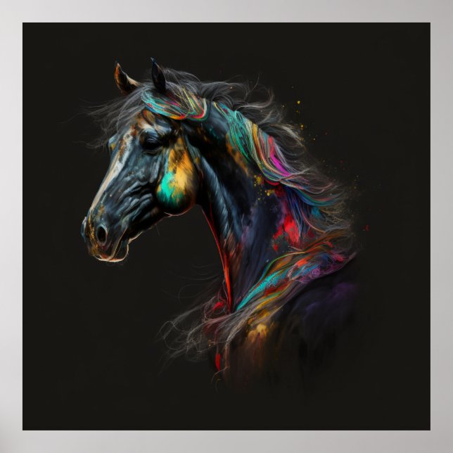 Poster Cheval magique, Couleurs Abstraites, Mur d'impress (Devant)