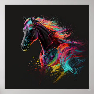 Poster Cheval magique, Couleurs Abstraites, Mur d'impress