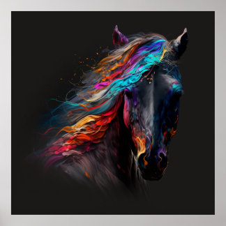 Poster Cheval magique, Couleurs Abstraites, Mur d'impress