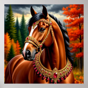 Poster Cheval Majestic avec Harnais Ornate Or