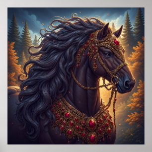 Poster Cheval Majestic avec Harnais Ornate Or