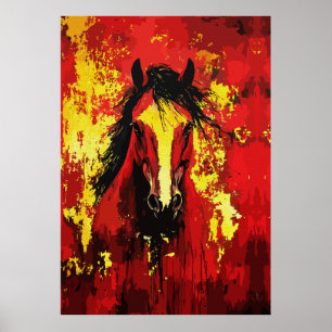 Poster Cheval Majestic - Esprit de feu en or et en rouge