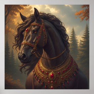 Poster Cheval majestueux avec harnais doré orné