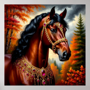 Poster Cheval majestueux avec harnais orné d'or