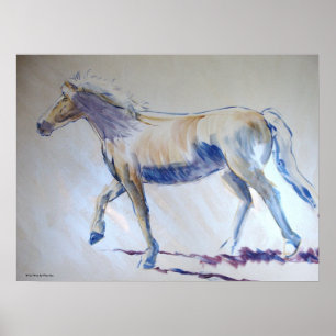 Poster Cheval Mane Argent Marche Peinture Acrylique