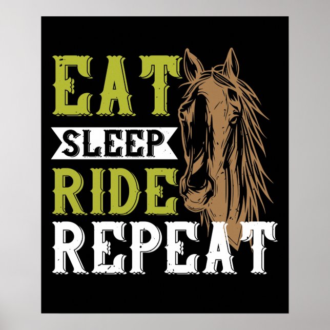 Poster Cheval - Manger Dormir Monter Répéter (Devant)