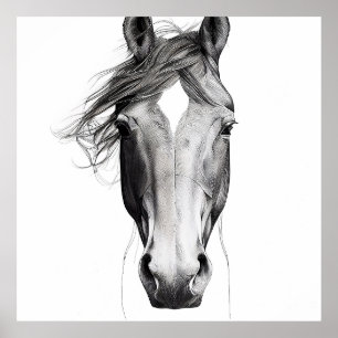 Poster Cheval nature sauvage Illustration d'animal dessin