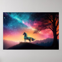Cheval noir dans le paysage montagneux vibrant