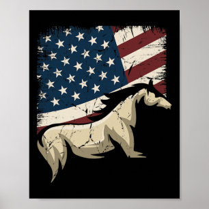 Poster Cheval Patriotique Drapeau Américain Équitation Po