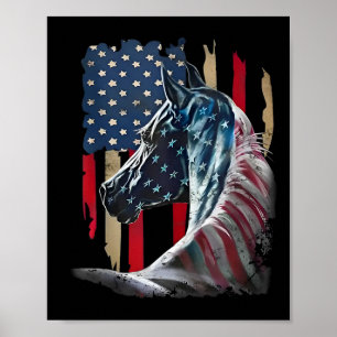 Poster Cheval Patriotique Usa Drapeau Vintage Cheval 4 ju