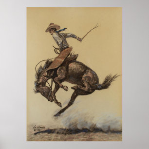 Poster “Cheval qui rue” Art western par Will James