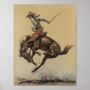 Poster “Cheval qui rue” Art western par Will James
