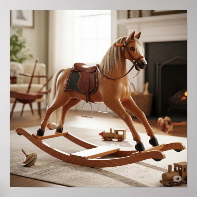 Poster Cheval Rocking en bois (Devant)