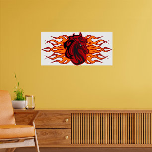 Poster Cheval rouge fière avec flammes