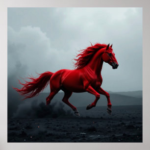 Poster Cheval Rouge Majestueux en Course