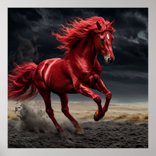 Poster Cheval Rouge Majestueux en Course