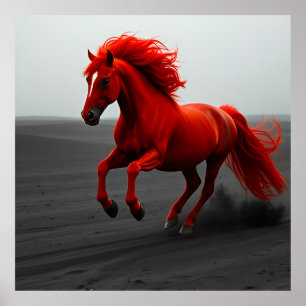 Poster Cheval Rouge Majestueux en Course