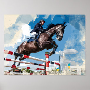 Poster Cheval sautant de cavalier en concurrence
