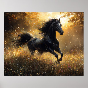 Poster Cheval Sauvage Étalon Noir Mustang