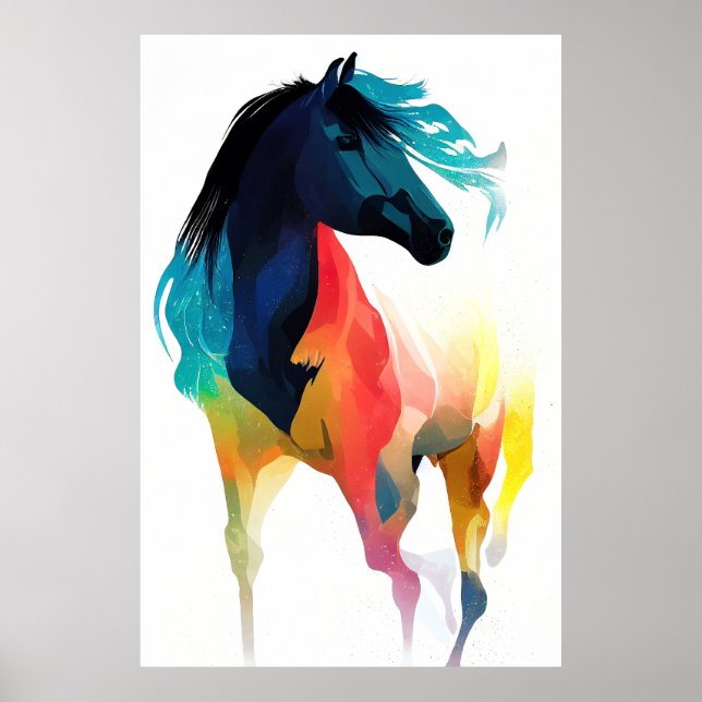 Poster Cheval Sauvage Nature Animaux Couleurs Art Peintur (Devant)