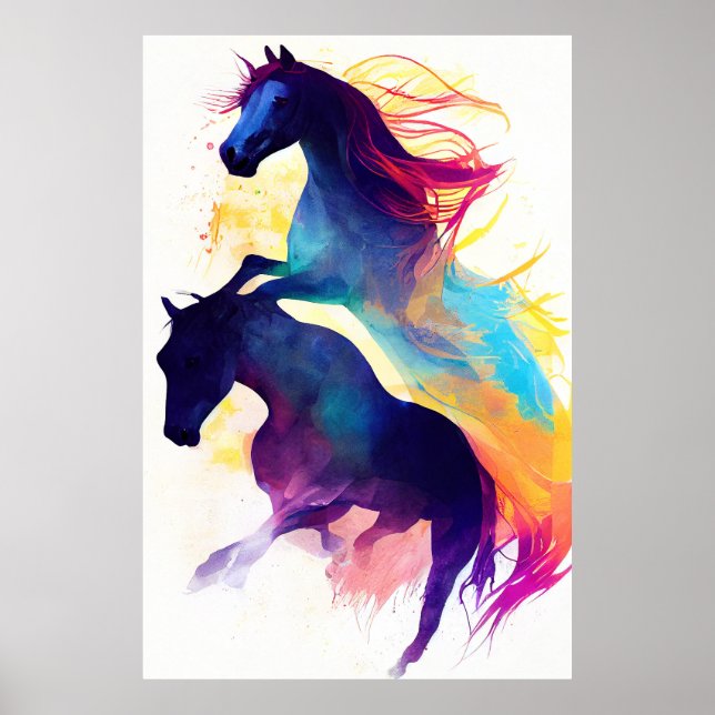 Poster Cheval Sauvage Nature Animaux Couleurs Art Peintur (Devant)