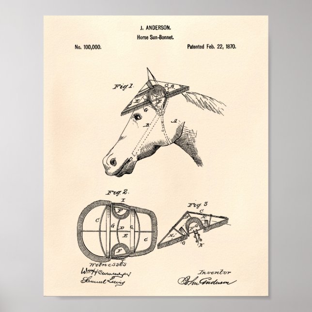 Poster Cheval Sunbonnet 1870 Art Brevet Vieux Poivre (Devant)