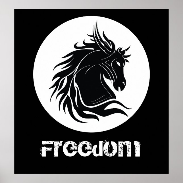 Poster Cheval tribal noir et blanc tête personnalisée (Devant)